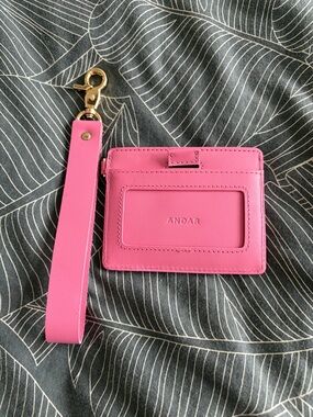 ANDAR Denner Boa Pink Leather Card & Key Holder Wristlet Wallet